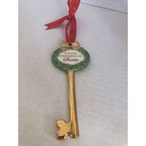 Ornament‎ Key, "If Found Please Return To Santa" Key, Gold, Green, Red 4.5" X 2"